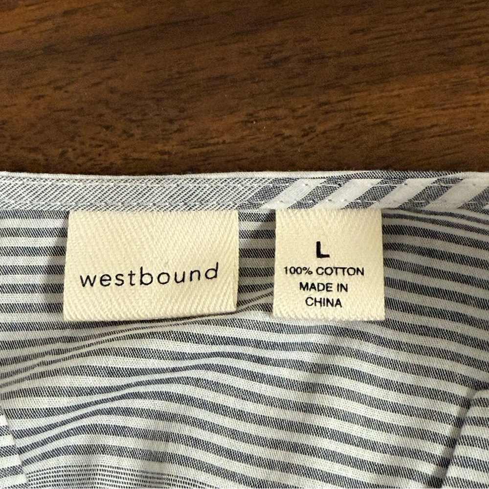Westbound 100% Cotton Striped Split Neck Tunic Top Gray White Large - Picture 7 of 9